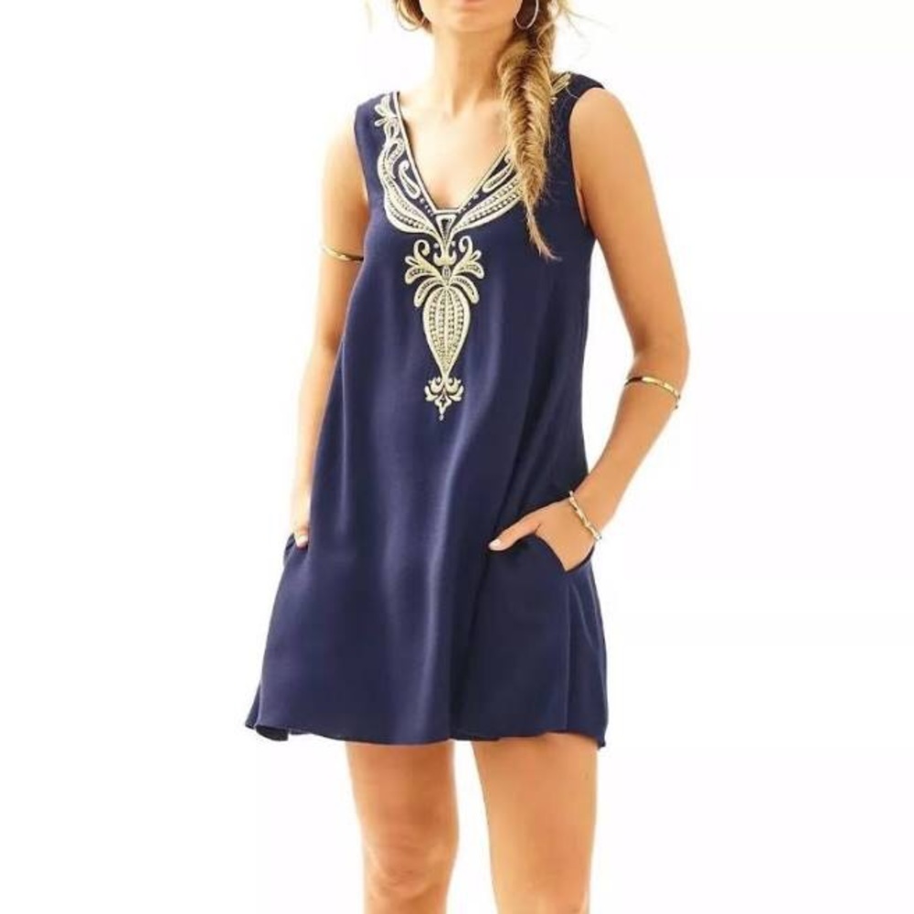 Gold and navy Lilly Pulitzer dress